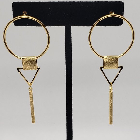 Gold Dipped Brass Geometric Dangle Fashion Post Earrings - Picture 1 of 4